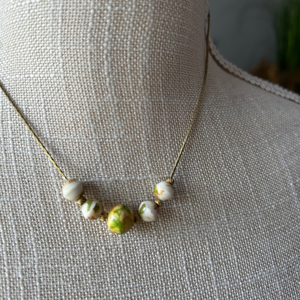 Elegant yellow dress and Green Beaded Necklace - Picture 2 of 4